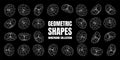 Wireframe lined shapes. Perspective mesh, 3d grid. Low poly geometric elements. Retro futuristic design elements, y2k