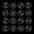 Wireframe lined shapes. Perspective mesh, 3d grid. Low poly geometric elements. Retro futuristic design elements, y2k
