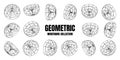 Wireframe lined shapes. Perspective mesh, 3d grid. Low poly geometric elements. Retro futuristic design elements, y2k