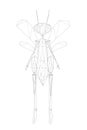 Wireframe low poly humanoid dragonfly. The line beetle stands on two legs. Front view. Vector illustration