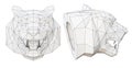 Wireframe low poly tiger head in profile and full face Royalty Free Stock Photo