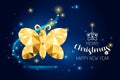 Wireframe Merry Christmas Butterfly fairy tail luxury gold geometry Concept Design.Vector illustration Royalty Free Stock Photo