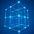 Wireframe Mesh Cube. Connected dots and lines. Royalty Free Stock Photo