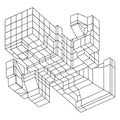 Wireframe Mesh Cubes element. Royalty Free Stock Photo