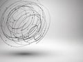 Wireframe mesh element. Abstract swirl form with connected lines and dots.