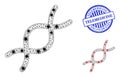 Wireframe Mesh Genome Spiral Icons with Infection Items and Distress Round Telemedicine Watermark