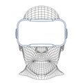 Wireframe Mesh Polygonal Head With VR Headset, Front View