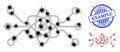 Wireframe Mesh Quantum Circuit Icons with Coronavirus Centers and Textured Round Example Seal