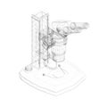Wireframe of a microscope made of black lines isolated on a white background. Desktop microscope. Isometric view. 3D