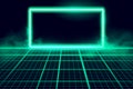 Wireframe perspective grid with glowing neon frame. Abstract retro background. Vector illustration Royalty Free Stock Photo