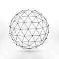 Wireframe polygonal vector sphere, network lines abstract fractal design