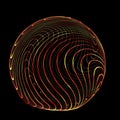 Wireframe red sphere with twisted lines. Futuristic technology circle with twisted glowing lines. Abstract 3d logo. HUD