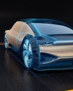 Wireframe rendering of autonomous electric car on black background