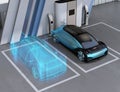 Wireframe rendering of Fuel Cell powered autonomous car in Fuel Cell Hydrogen Station