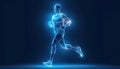Dynamic depiction of middle distance running with a wireframe figure against a blue background showcasing athleticism and motion Royalty Free Stock Photo