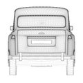 Wireframe of a retro car from black lines isolated on a white background. Back view. 3D. Vector illustration Royalty Free Stock Photo