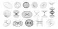 Wireframe retro futuristic abstract shapes. Vector set of geometric 3d brutalism figures