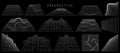 Wireframe retro futuristic perspective grids. Vector set of geometrical blueprint distorted planes