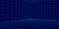 Wireframe room on the blue background. Vector perspective grid. Box with digital space Royalty Free Stock Photo