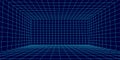 Wireframe room on the blue background. Vector perspective grid. Box with digital space Royalty Free Stock Photo