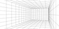 Wireframe room on the white background. Vector perspective grid. Box with digital space Royalty Free Stock Photo