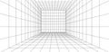 Wireframe room on the white background. Vector perspective grid. Box with digital space Royalty Free Stock Photo