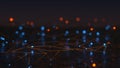 Wireframe shape of network with glowing nodes 3D render illustration Royalty Free Stock Photo