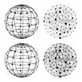 Wireframe sphere with dots set Royalty Free Stock Photo