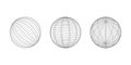 Wireframe spheres in different angles. Globe grid frame elements set. Geometric round net. Outline graphic design Royalty Free Stock Photo