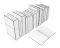 Wireframe of stack of books from black lines isolated on white background. One open book. Isometric view. 3D. Vector Royalty Free Stock Photo