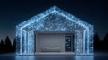 Wireframe structure of house with glowing data mesh image with digital overlay, ai generated Royalty Free Stock Photo
