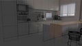 Wireframe style kitchen 3d rendering interior scene Royalty Free Stock Photo
