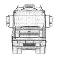 Wireframe of a tank truck for transportation of gasoline from black lines isolated on a white background. Truck with a Royalty Free Stock Photo