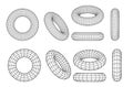 Wireframe torus with different structure of the grid frame. Abstract 3d grid design. Technology style
