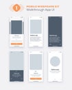 Wireframe UI kit for smartphone. Mobile App UX design. New OS Walkthrough. Royalty Free Stock Photo