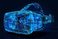 Wireframe VR headset design in a digital environment, showcasing advanced virtual reality technology.