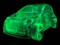 Wireframe x-ray illustration sub-compact car Royalty Free Stock Photo