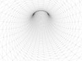 Wireframed hole. Vector abstract digital background. 3D tunnel grid. Wireframe 3D surface tunnel. Grid texture
