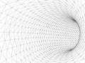 Wireframed hole. Vector abstract digital background. 3D tunnel grid. Wireframe 3D surface tunnel. Grid texture