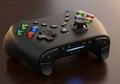 Wireless black gamepad on wooden surface Royalty Free Stock Photo