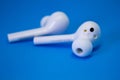 Wireless Blue-tooth Earphone or Ear bud. Air Pods wireless Blue-tooth headphones Royalty Free Stock Photo