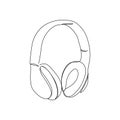 Wireless bluetooth headphones continuous line drawing. One line art of home appliance, music, listen, dj, sound, sound