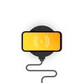 Wireless charger illustration. Smartphone on wireless charging. Battery charge icon. Flat wireless power charge Royalty Free Stock Photo