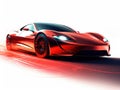 Wireless charging electric sports car red. Electromobility and ecology.