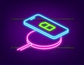 Wireless charging for smartphone. Innovative modern technological accessories. Neon style. Vector illustration isometric Royalty Free Stock Photo