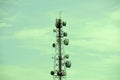 Telecommunication tower with antennas with blue sky. Royalty Free Stock Photo