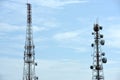 Telecommunication tower with antennas with blue sky. Royalty Free Stock Photo