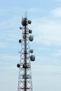 Telecommunication tower with antennas with blue sky. Royalty Free Stock Photo