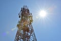 Telecommunication tower with antennas with blue sky Royalty Free Stock Photo