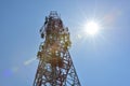 Telecommunication tower with antennas with blue sky Royalty Free Stock Photo